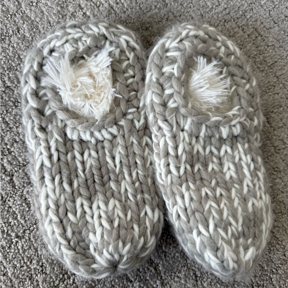 Cozy Knit Slippers - Gray and Cream - Picture 1 of 2